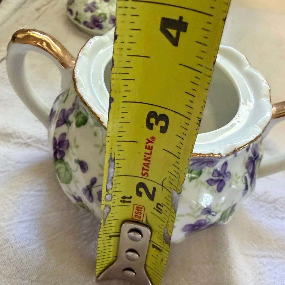 Lefton China Violets Sugar and Creamer Set 912V Vintage Hand Painted Gold Trim